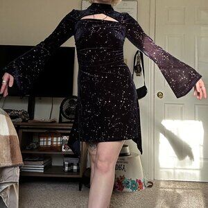Velvet Constellation Bell-Sleeve Dress